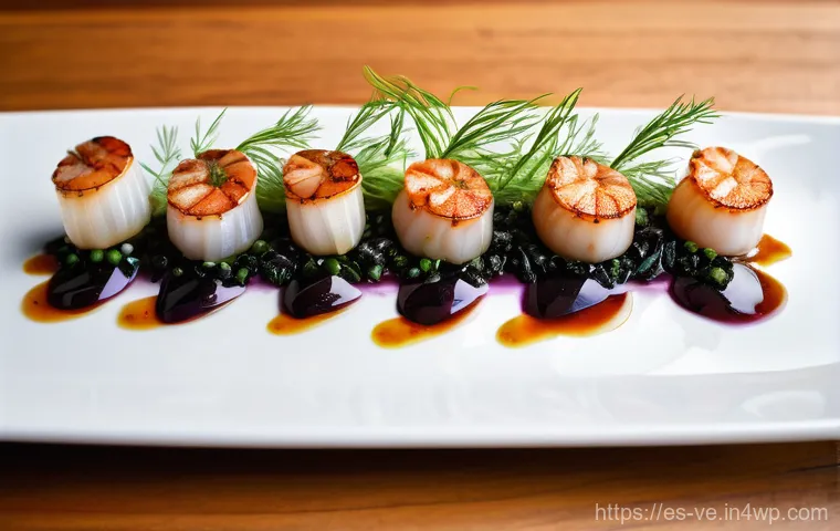 허브로 향미를 더하는 해산물 요리 - **Prompt:** A close-up, top-down view of a beautifully plated gourmet dish featuring perfectly grill... 허브로 향미를 더하는 해산물 요리 - **Prompt:** A close-up, top-down view of a beautifully plated gourmet dish featuring perfectly grill...